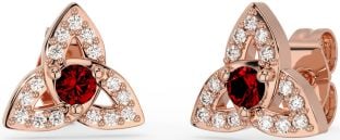 Diamond Garnet Rose Gold Celtic Trinity Knot Stud Earrings