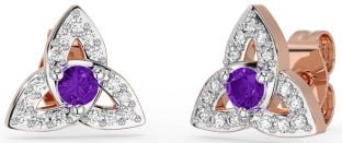 Diamant Amethyst Weiß Rose Gold keltisch Dreieinigkeit Knoten Zucht Ohrringe