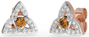 Diamant Citrin Weiß Rose Gold keltisch Dreieinigkeit Knoten Zucht Ohrringe