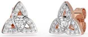 Diamant Weiß Rose Gold keltisch Dreieinigkeit Knoten Zucht Ohrringe