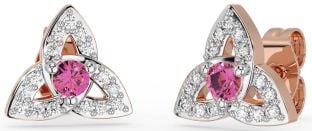 Diamante Rosa turmalina Blanco Rosa Oro céltico Trinidad Nudo Semental Pendientes