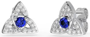 Diamond Sapphire White Gold Celtic Trinity Knot Stud Earrings