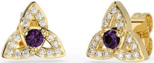 Diamond Alexandrite Gold Celtic Trinity Knot Stud Earrings