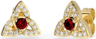 Diamond Garnet Gold Celtic Trinity Knot Stud Earrings