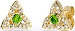 Diamond Peridot Gold Celtic Trinity Knot Stud Earrings