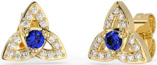 Diamond Sapphire Gold Celtic Trinity Knot Stud Earrings