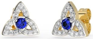 Diamant Safir Alb Nod Celtic Trinity din aur galben Cercei Stud