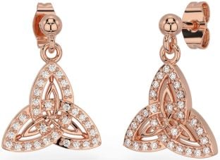 Diamond Rose Gold Silver Celtic Trinity Knot Dangle Earrings