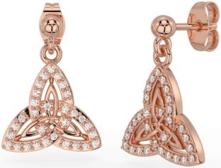 Diamond Rose Gold Silver Celtic Trinity Knot Dangle Earrings