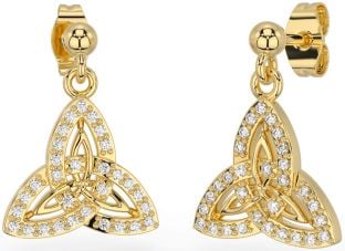 Diamond Gold Silver Celtic Trinity Knot Dangle Earrings