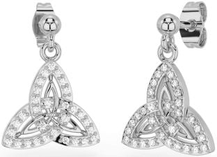 Diamant Blanc Or celtique Trinité Noeud Pendre Des boucles d'oreilles