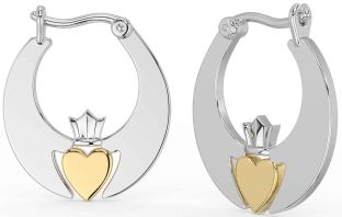 Gold Silver Claddagh Dangle Earrings
