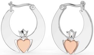 White Rose Gold Claddagh Dangle Earrings