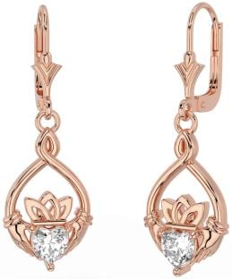 Diamante Rosa Oro Plata céltico Claddagh Colgar Pendientes