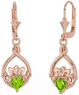 Peridoto Rosa Oro Plata céltico Claddagh Colgar Pendientes