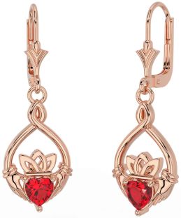 Ruby Rose Gold Silver Celtic Claddagh Dangle Earrings