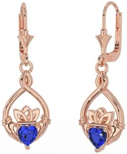 Zafiro Rosa Oro Plata céltico Claddagh Colgar Pendientes