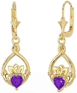 Amethyst Gold Silber keltisch Claddagh Baumeln Ohrringe