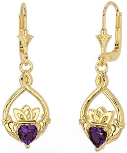 Alexandrite Ouro Prata céltico Claddagh Pendurar Brincos