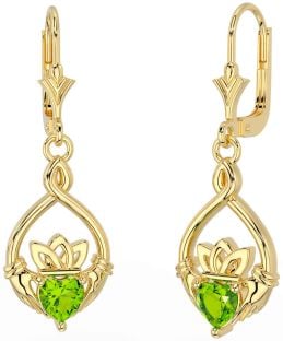 Peridot Gold Silber keltisch Claddagh Baumeln Ohrringe