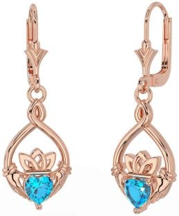 Topas Rose Gold keltisch Claddagh Baumeln Ohrringe