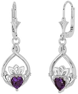 Alexandrite Silver Celtic Claddagh Dangle Earrings