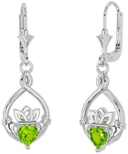 Peridot Silber keltisch Claddagh Baumeln Ohrringe