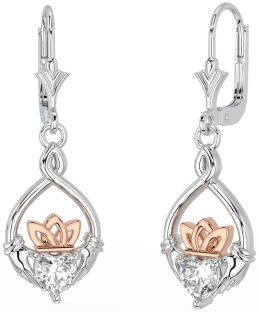 Diamante Rosa Oro Plata céltico Claddagh Colgar Pendientes