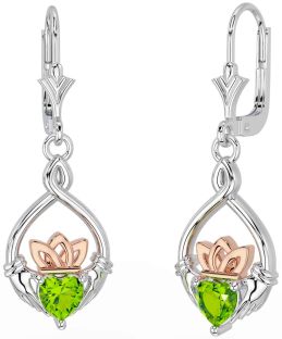 Peridot Rose Gold Silber keltisch Claddagh Baumeln Ohrringe