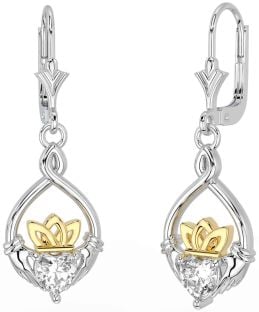 Diamante Oro Argento celtico Claddagh Penzolare Orecchini