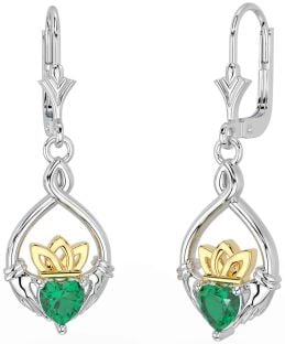 émeraude Or Argent celtique Claddagh Pendre Des boucles d'oreilles