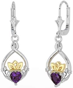 Alexandrite Branco Amarelo Ouro céltico Claddagh Pendurar Brincos