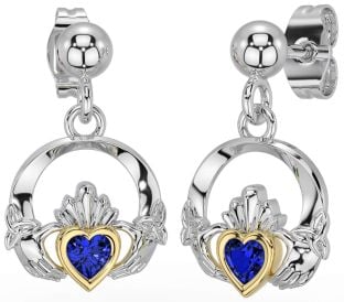 Zafiro Oro Plata céltico Claddagh Trinidad Nudo Colgar Pendientes