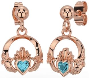 Aquamarin Rose Gold Silber keltisch Claddagh Dreieinigkeit Knoten Baumeln Ohrringe