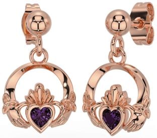 Alexandrite Rose Gold Silver Celtic Claddagh Trinity Knot Dangle Earrings