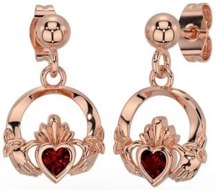 Garnet Rose Gold Silver Celtic Claddagh Trinity Knot Dangle Earrings