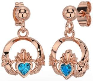 Topaz Rose Gold Silver Celtic Claddagh Trinity Knot Dangle Earrings