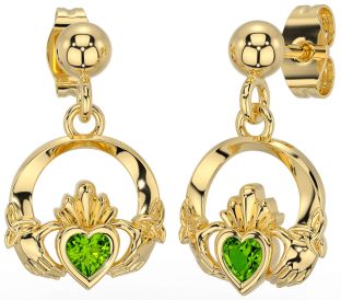 Peridot Gold Silver Celtic Claddagh Trinity Knot Dangle Earrings