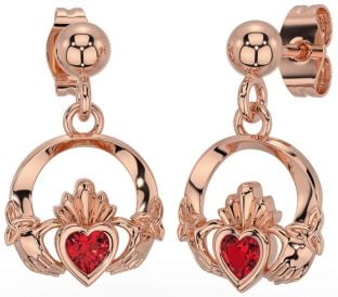 Ruby Rose Gold Celtic Claddagh Trinity Knot Dangle Earrings