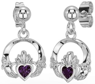 Alexandrite Silver Celtic Claddagh Trinity Knot Dangle Earrings