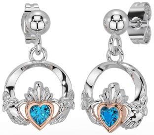 Topaz Rose Gold Nod Celtic Claddagh Trinity de argint Cercei suspendați