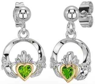 Péridot Or Argent celtique Claddagh Trinité Noeud Pendre Des boucles d'oreilles