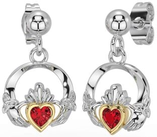 Rubí Oro Plata céltico Claddagh Trinidad Nudo Colgar Pendientes