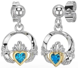 Topaz Aur Argint Celtic Claddagh Trinity Knot Dangle Cercei