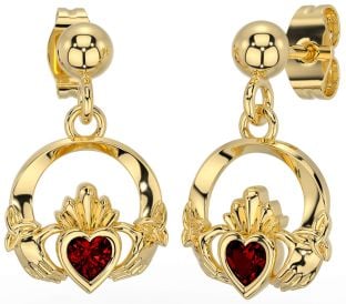 Granat Gold keltisch Claddagh Dreieinigkeit Knoten Baumeln Ohrringe