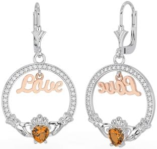 Diamante Citrino Rosa Oro Plata Claddagh Amar Colgar Pendientes