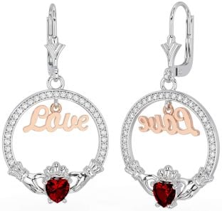 Diamante Granate Rosa Oro Plata Claddagh Amar Colgar Pendientes