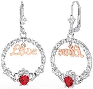 Diamante Rubí Rosa Oro Plata Claddagh Amar Colgar Pendientes