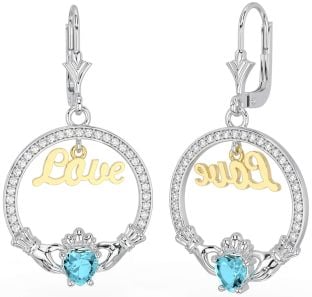 Diamante Aguamarina Oro Plata Claddagh Amar Colgar Pendientes