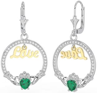 Diamante Smeraldo Oro Argento Claddagh Amore Penzolare Orecchini